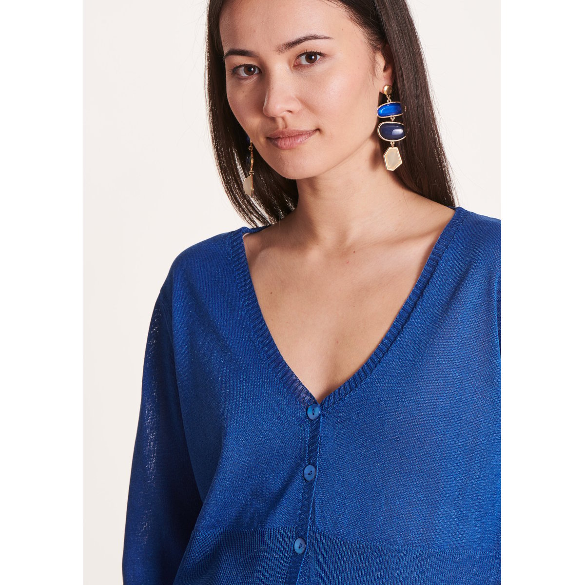 Gilet court col V bleu roi, LA FEE MARABOUTEE