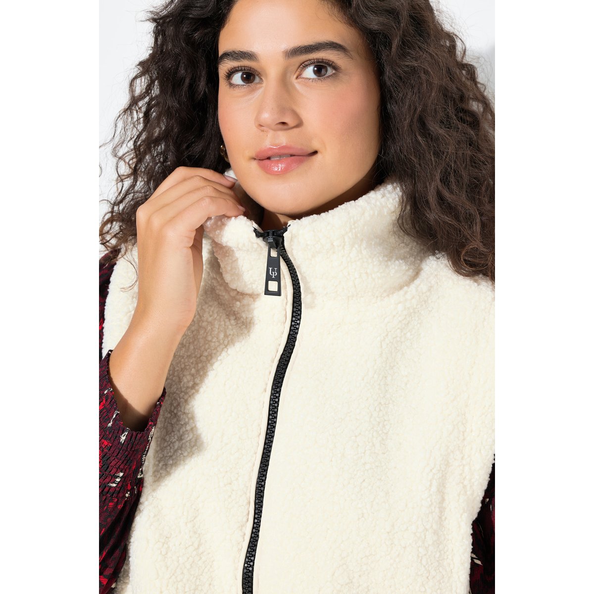 Gilet long, matelassage / polaire bouclette blanc cassé, ULLA POPKEN