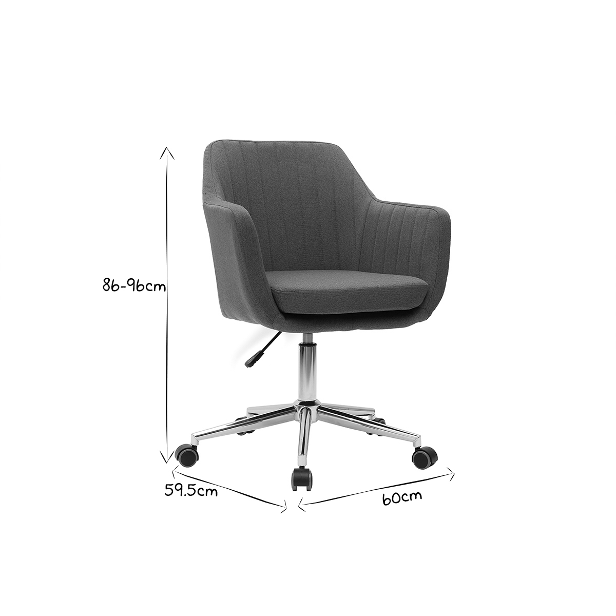Chaise de bureau à roulettes en tissu et acier chromé ALEYNA bleu canard, MILIBOO