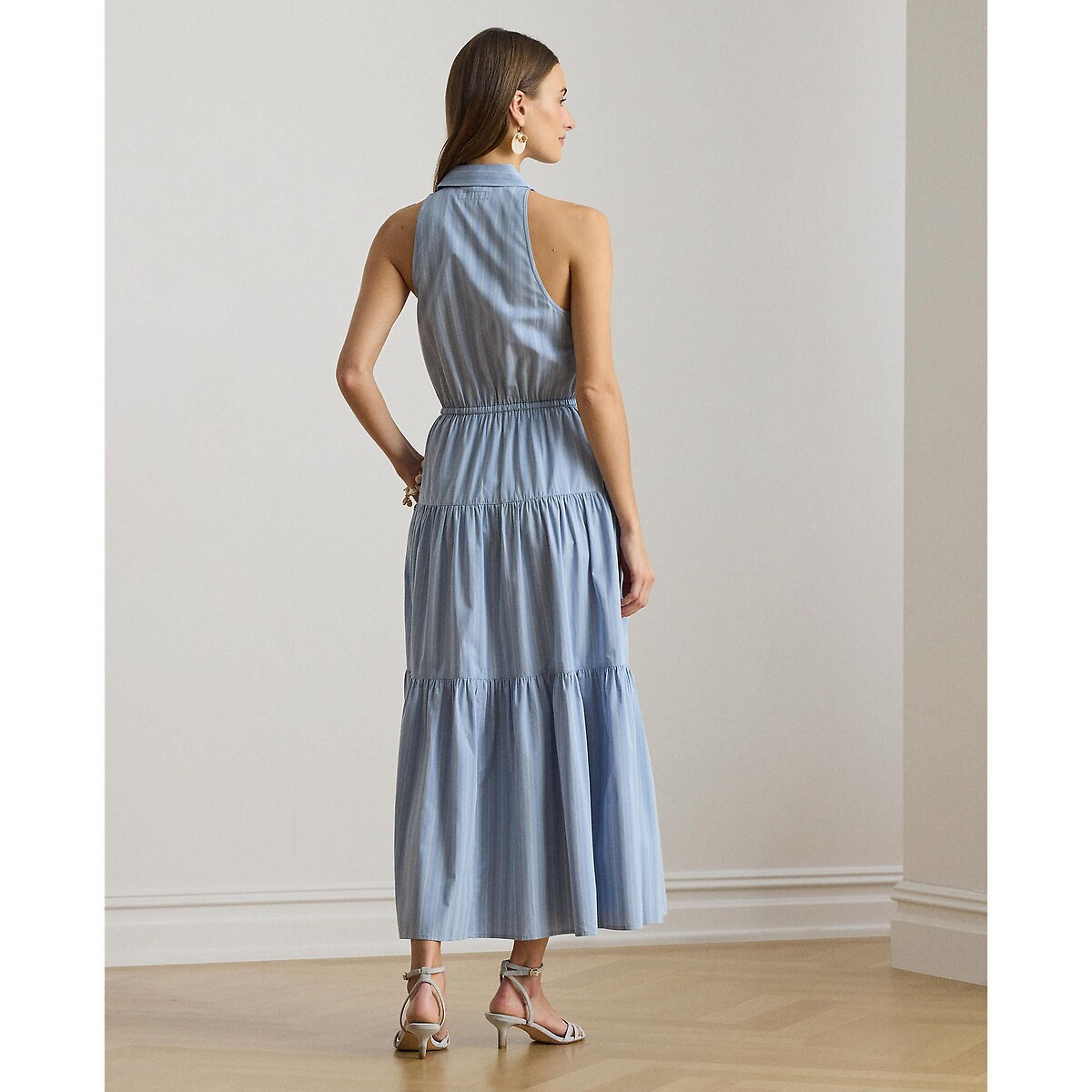 Langes, gestreiftes, ärmelloses Hemdblusenkleid blau/weiss gestreift, LAUREN RALPH LAUREN