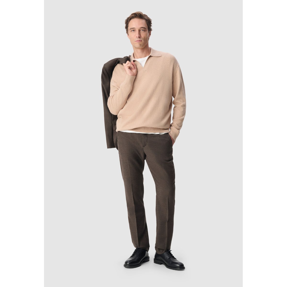Polo manches longues tricot beige, IKKS