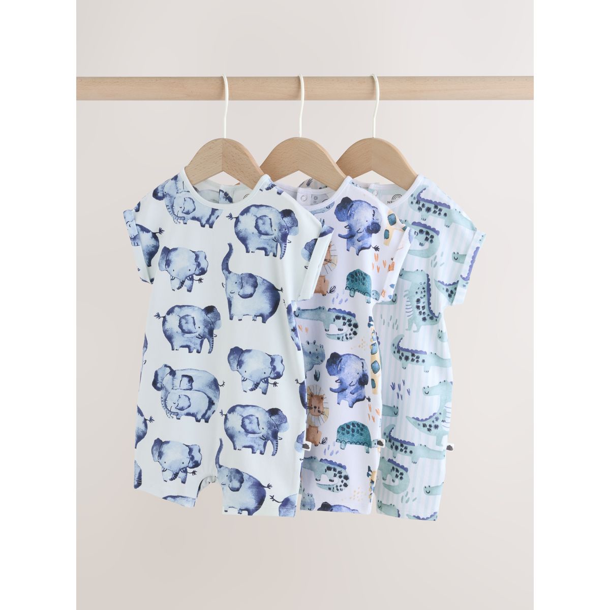 Lot de 3 grenouillères en jersey bébé popper imprimé animal aquarelle bleue, NEXT