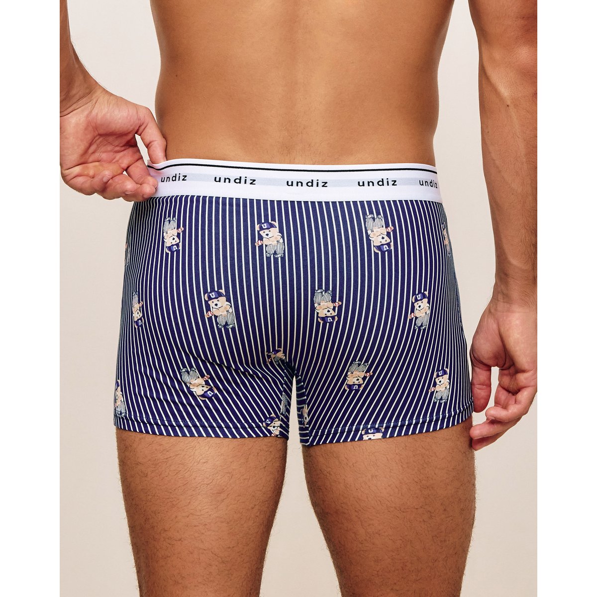 Boxer en coton à rayures et motif oursons REPEATIZ BALLT bleu marine, UNDIZ