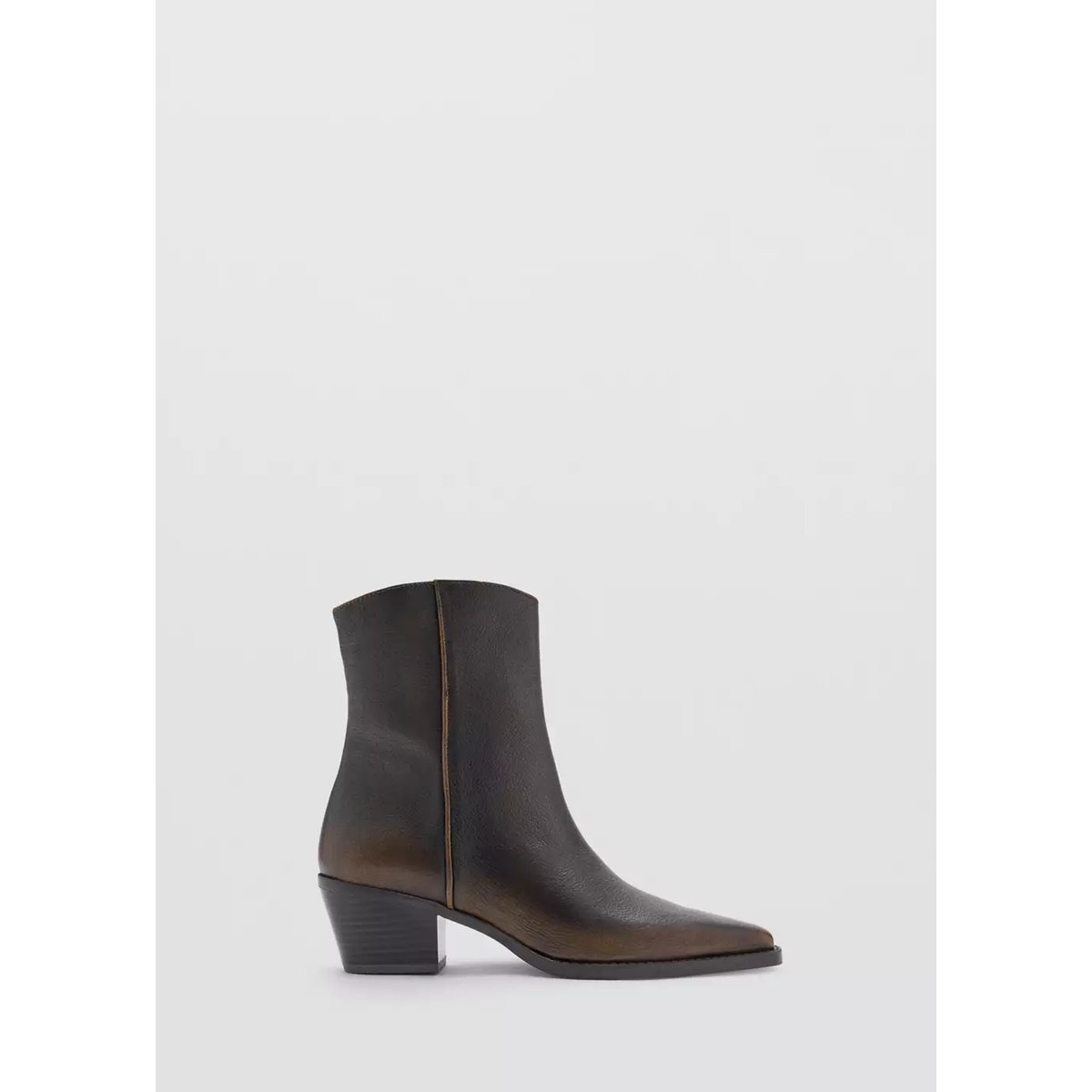 Bottine en cuir effet vieilli chocolat, MANGO