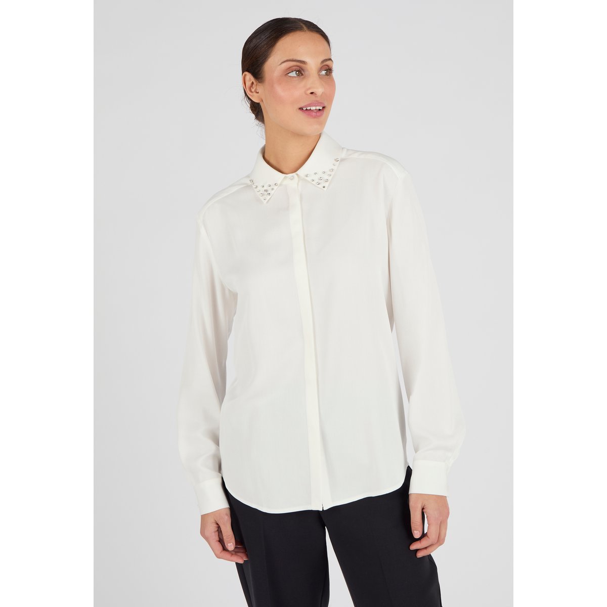 Chemisier col fantaisie pure viscose blanc cassé, DAMART