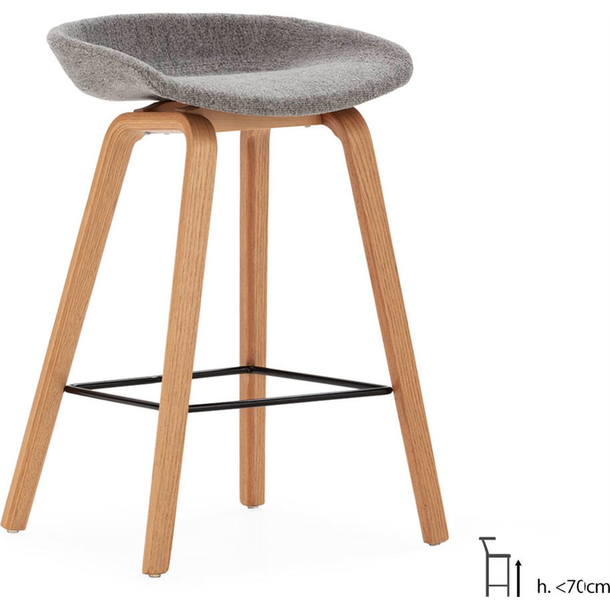 Tabouret haut en hêtre et tissu naturel et gris, RECOLLECTION