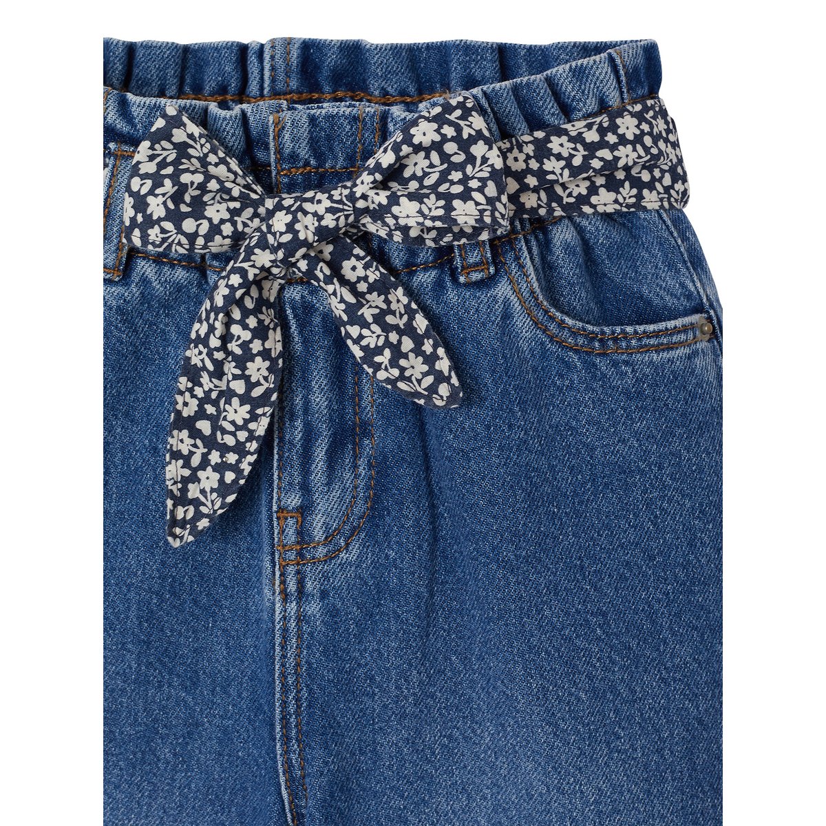 Jean large paperbag bleu moyen, VERTBAUDET