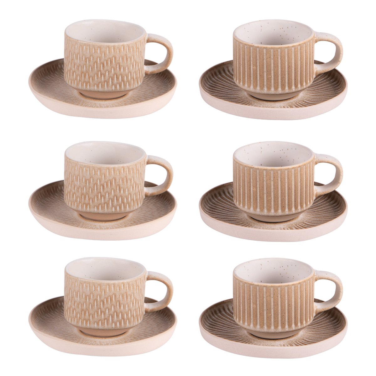 Coffret de 6 tasses à café avec sous tasses Miyaki 9 cl crème / ivoire, TABLE PASSION