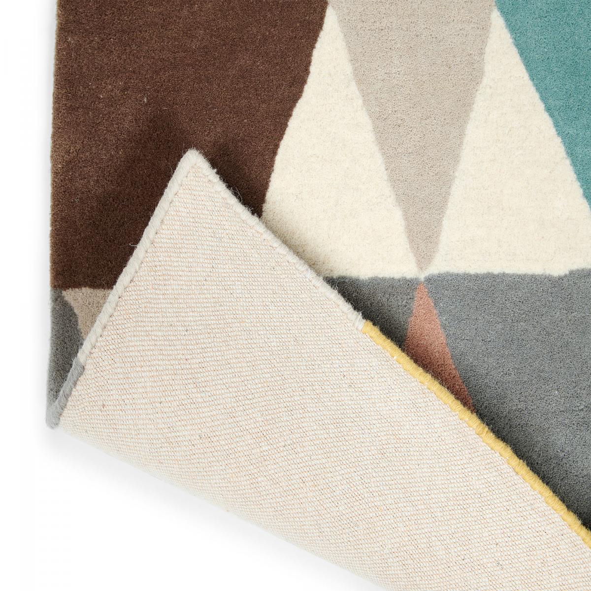 Tapis salon et chambre tissé en laine motif géométrique VESES gris, jaune, vert, marron, UN AMOUR DE TAPIS