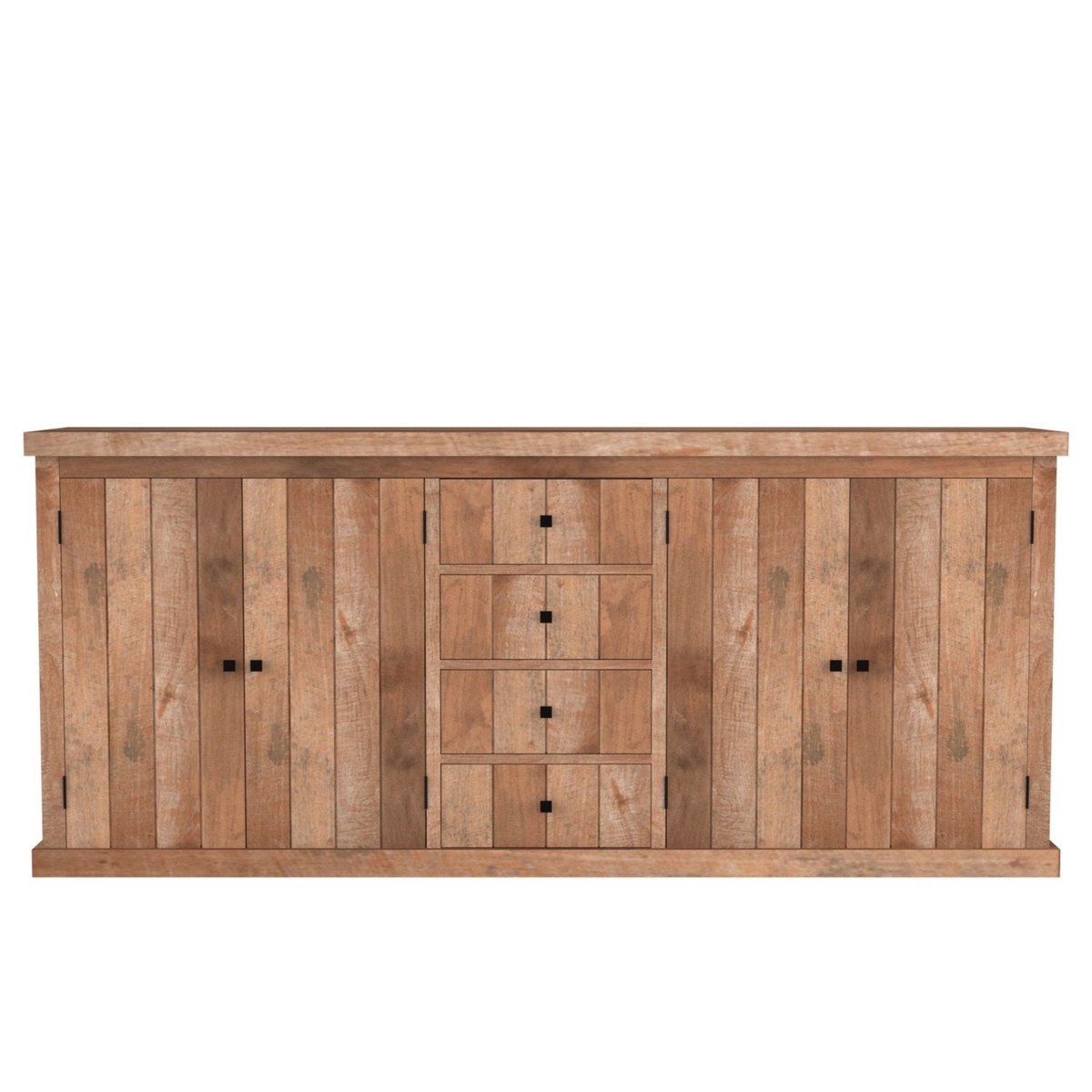 Buffet bas en bois massif recyclé 4 portes 4 tiroirs L 220 cm - LINAS bois clair, HELLIN, DEPUIS 1862