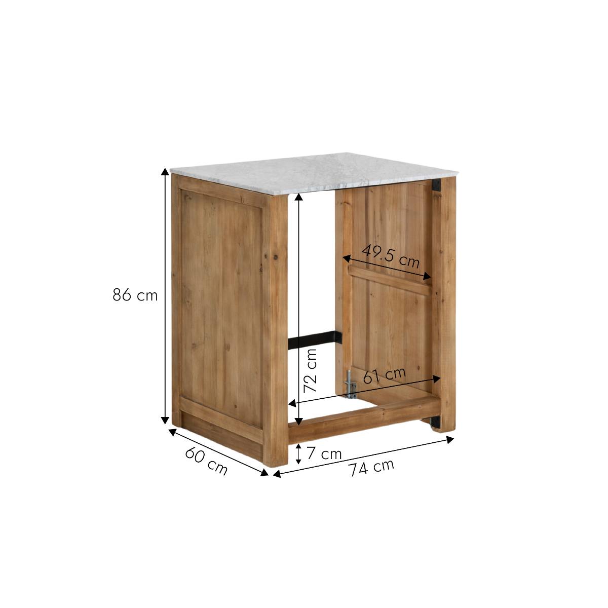 Meuble bas de cuisine en bois recyclé EPURE bois clair, MADE IN MEUBLES
