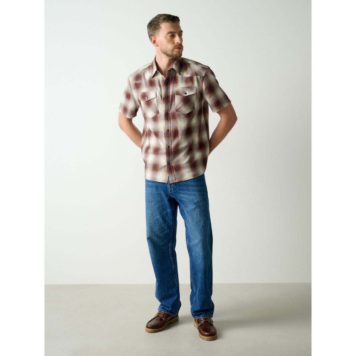 Chemise à carreaux western et manches courtes rouge, NEXT