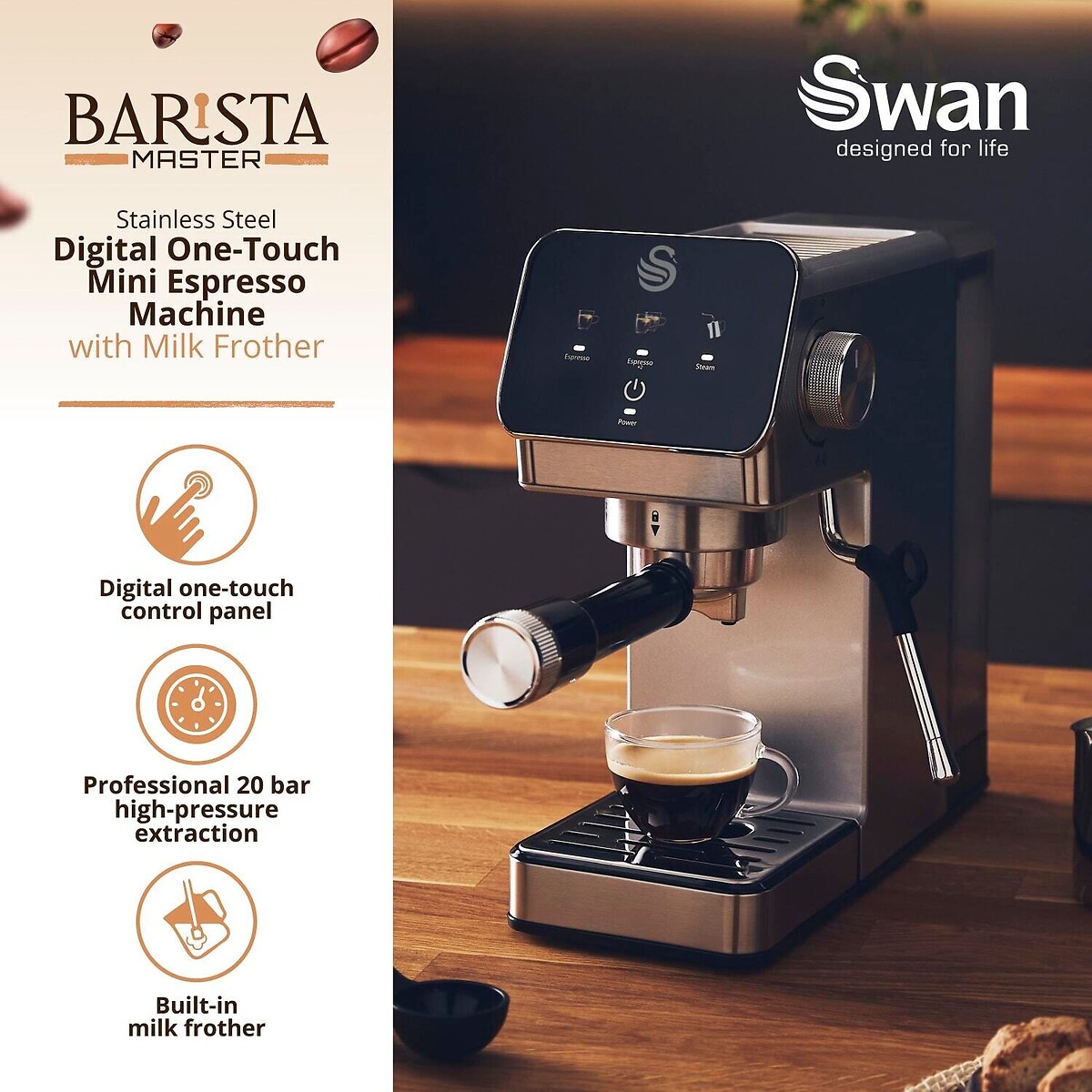 Digital Espresso Coffee Machine black, SWAN