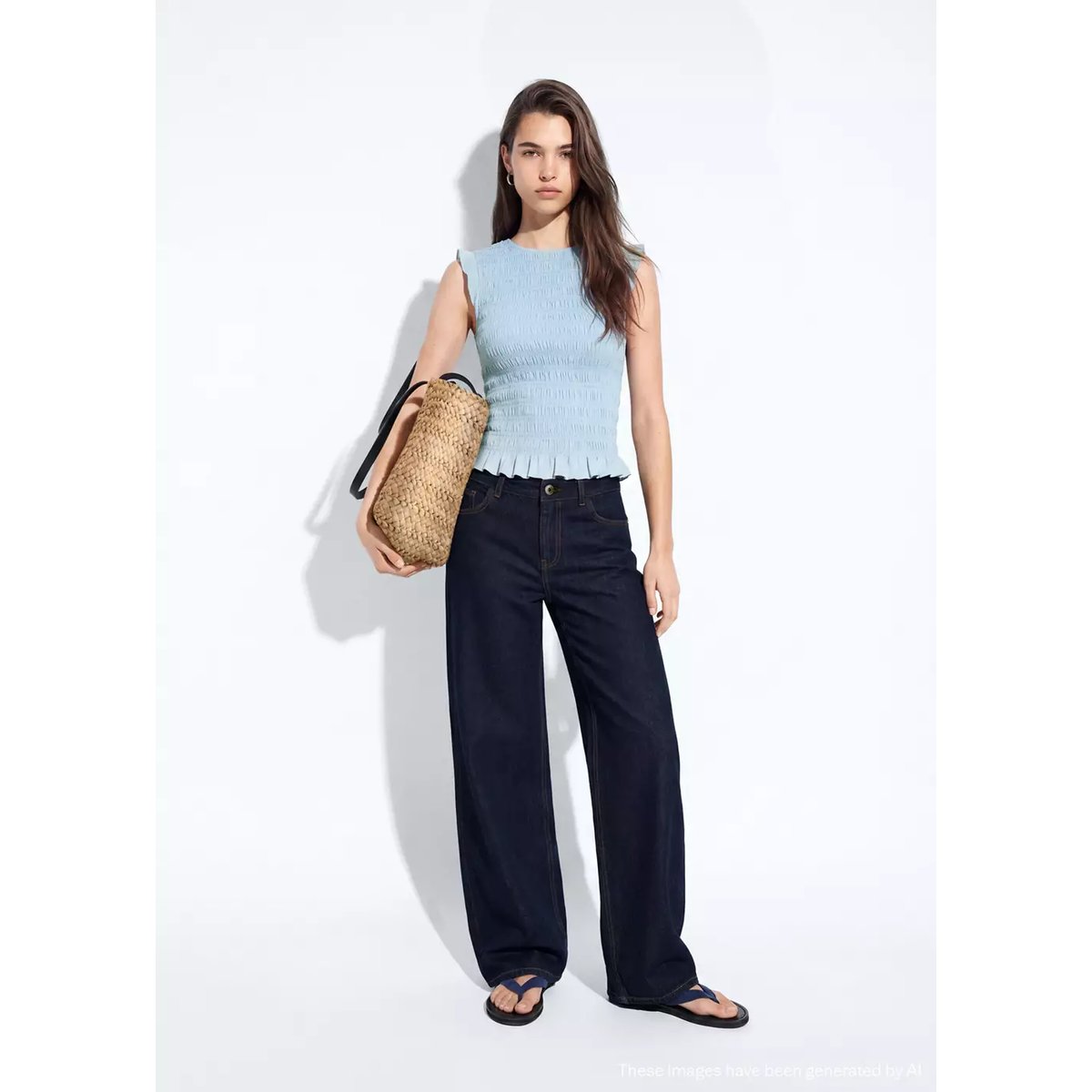 Top froncé détail volant bleu ciel, MANGO TEEN