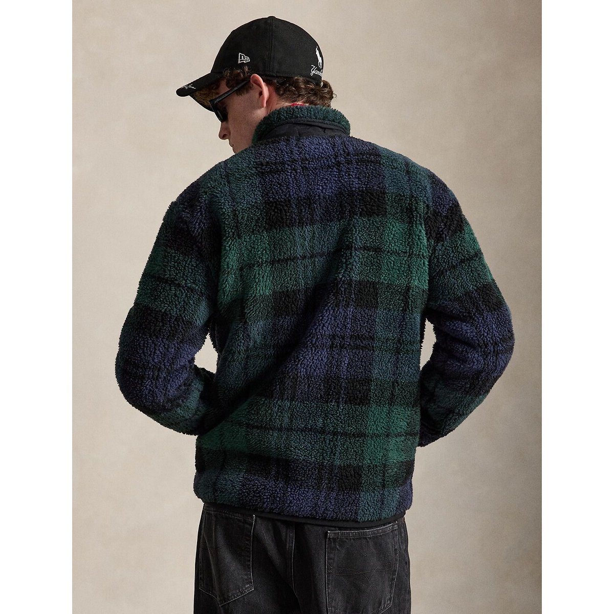 Sweat polaire, col montant, vintage carreaux vert/marine, POLO RALPH LAUREN