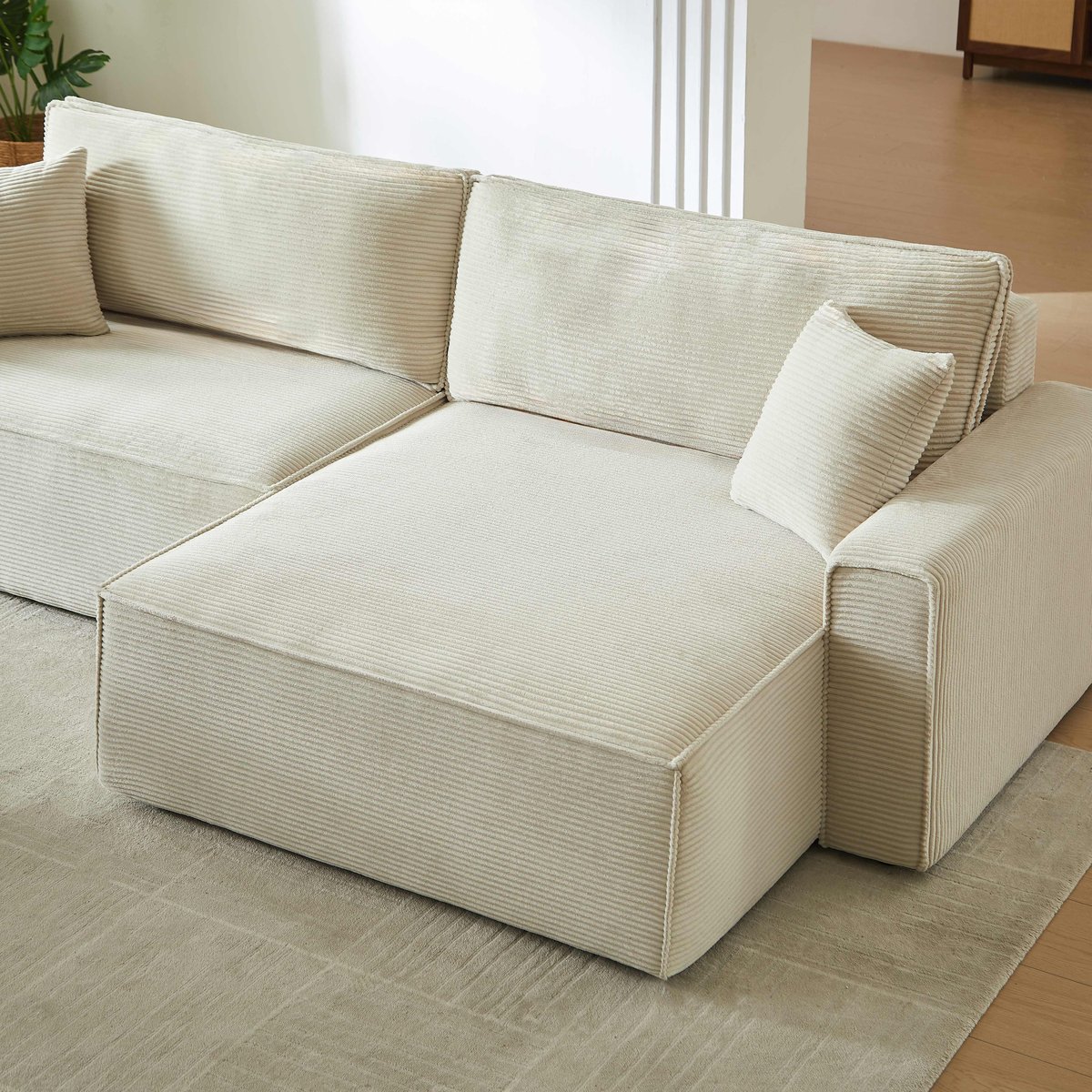 Canapé d'angle convertible velours ZOLA beige, BAÏTA