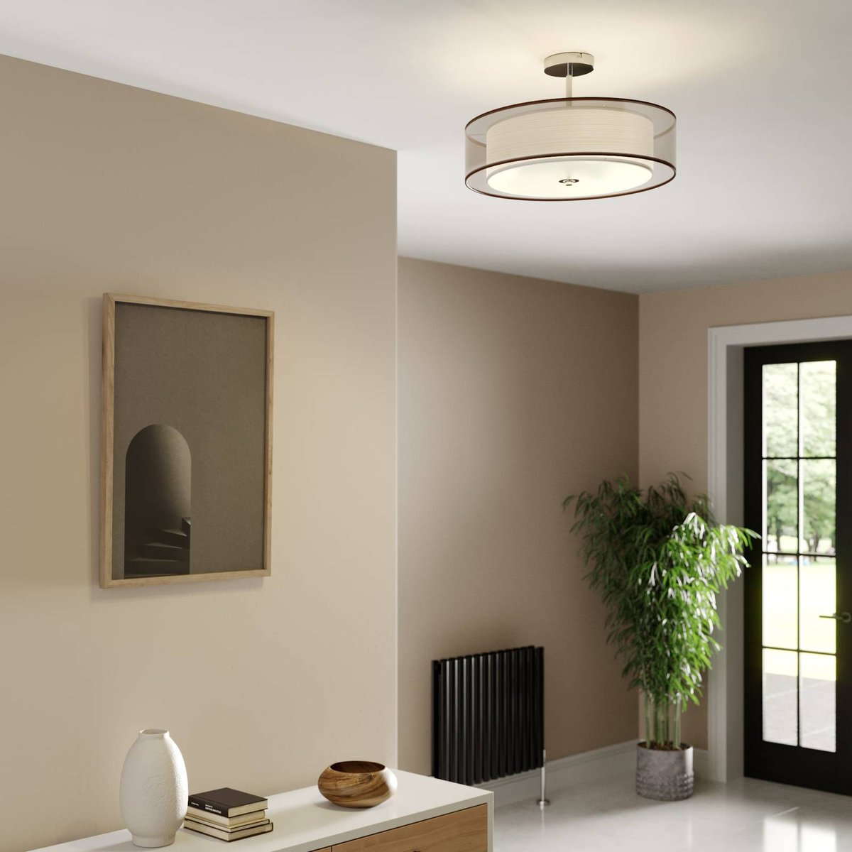 Plafonnier en textile moderne, Pikka chrome, marron, blanc, LINDBY