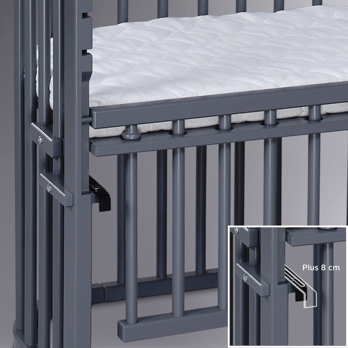Grand Lit berceau Cododo Gris avec matelas - Maxi Comfort + couleur unique, BABYBAY