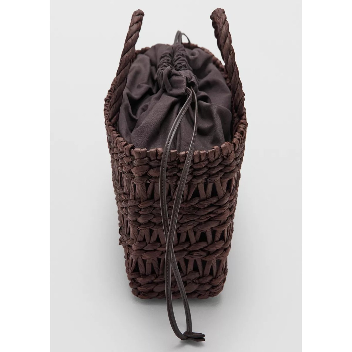 Sac moyen tote en fibres naturelles chocolat, MANGO