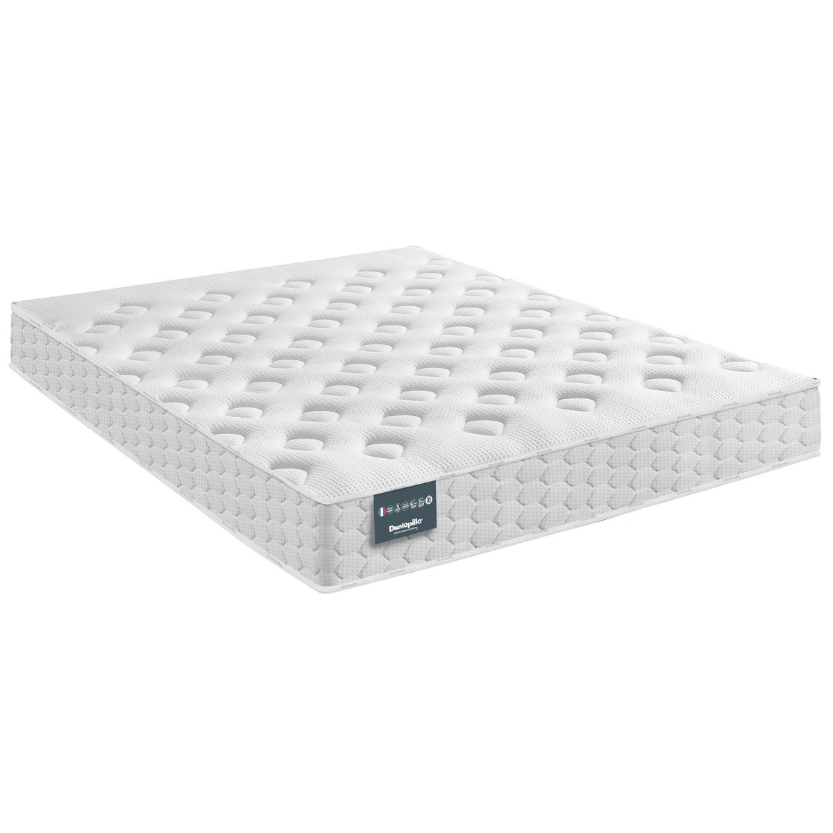 Matelas mousse mémoire, sommier pieds NARCISSE blanc, DUNLOPILLO