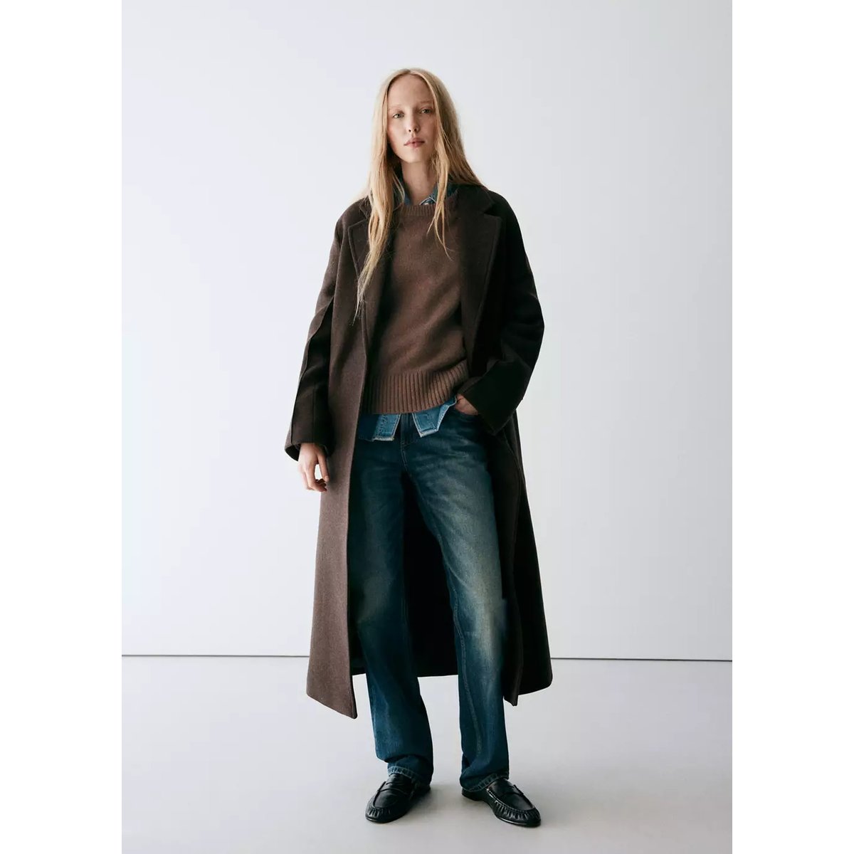 Manteau laine Manteco ceinture marron, MANGO