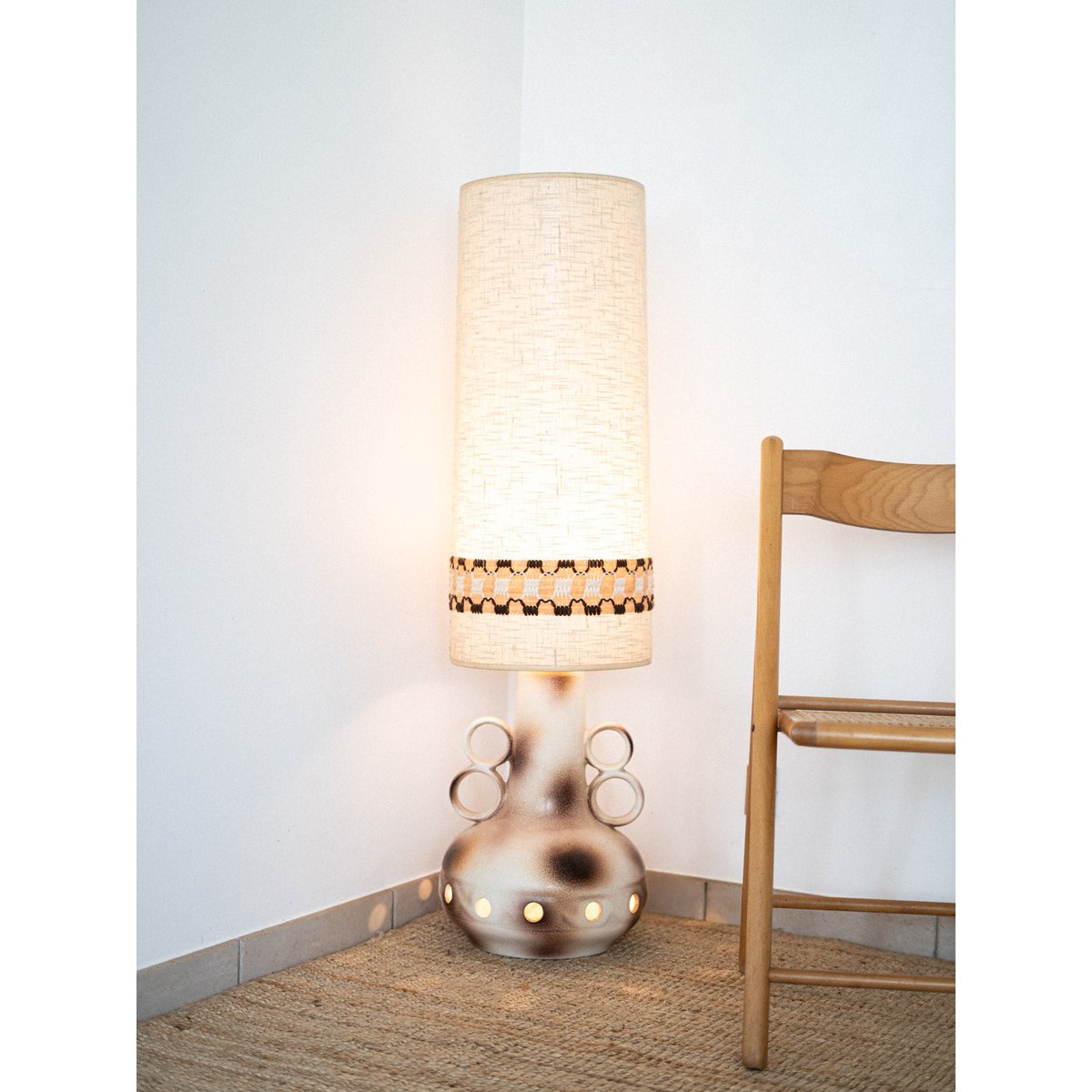 Lampadaire en céramique Julien N°171 - Bon état beige, DEBONGOUT