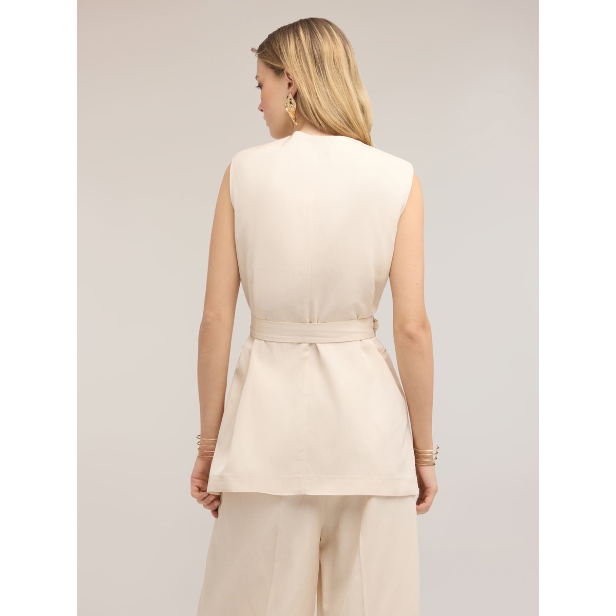 Gilet double boutonnage avec ceinture blanc, MOTIVI