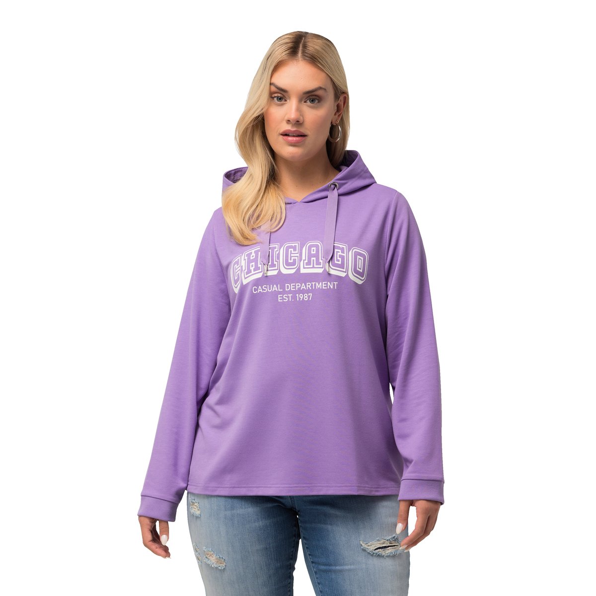 Sweat-shirt à capuche et manches longues. lilas bleu, ULLA POPKEN