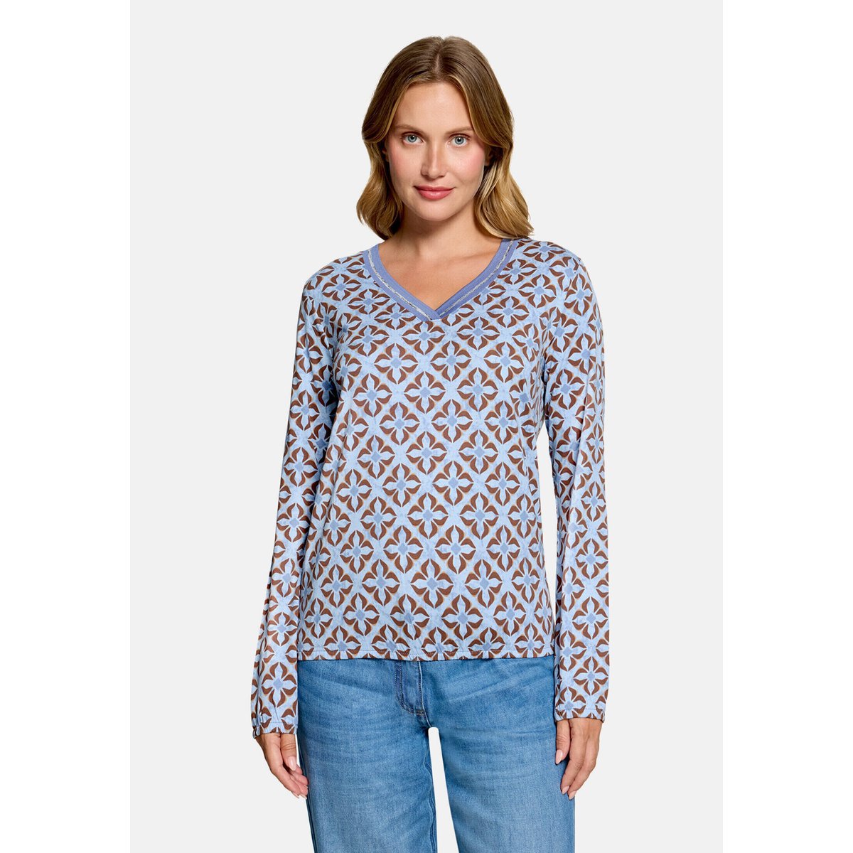T-shirt façon blouse à élastique bleu/marron, BETTY BARCLAY