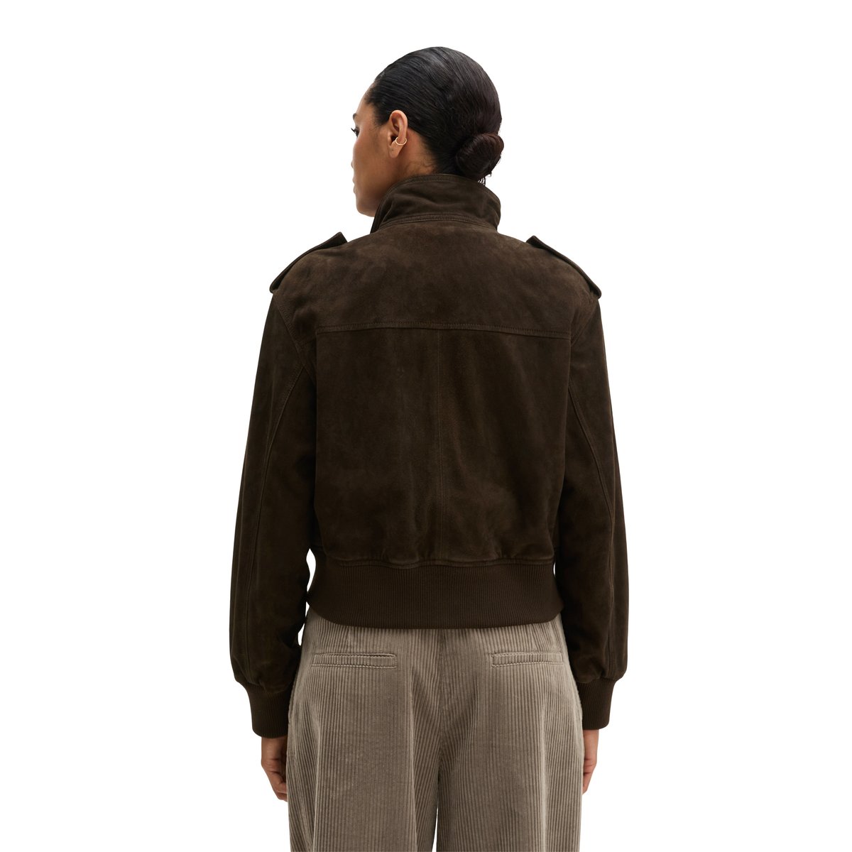 Blouson en cuir coupe classique en cuir de chèvre velours marron, MARC O'POLO