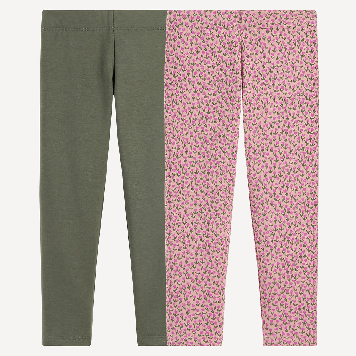 Lot de 2 leggings chauds  kaki + imprimé rose, LA REDOUTE COLLECTIONS