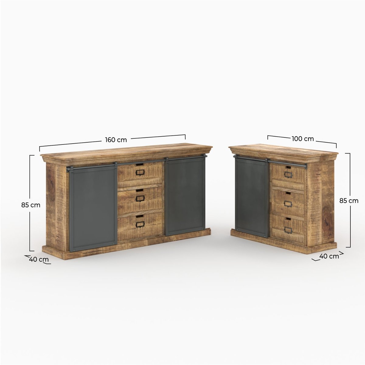Ensemble 2 buffets moyen et petit en bois de manguier - TABUK marron, MAISON PAVANE