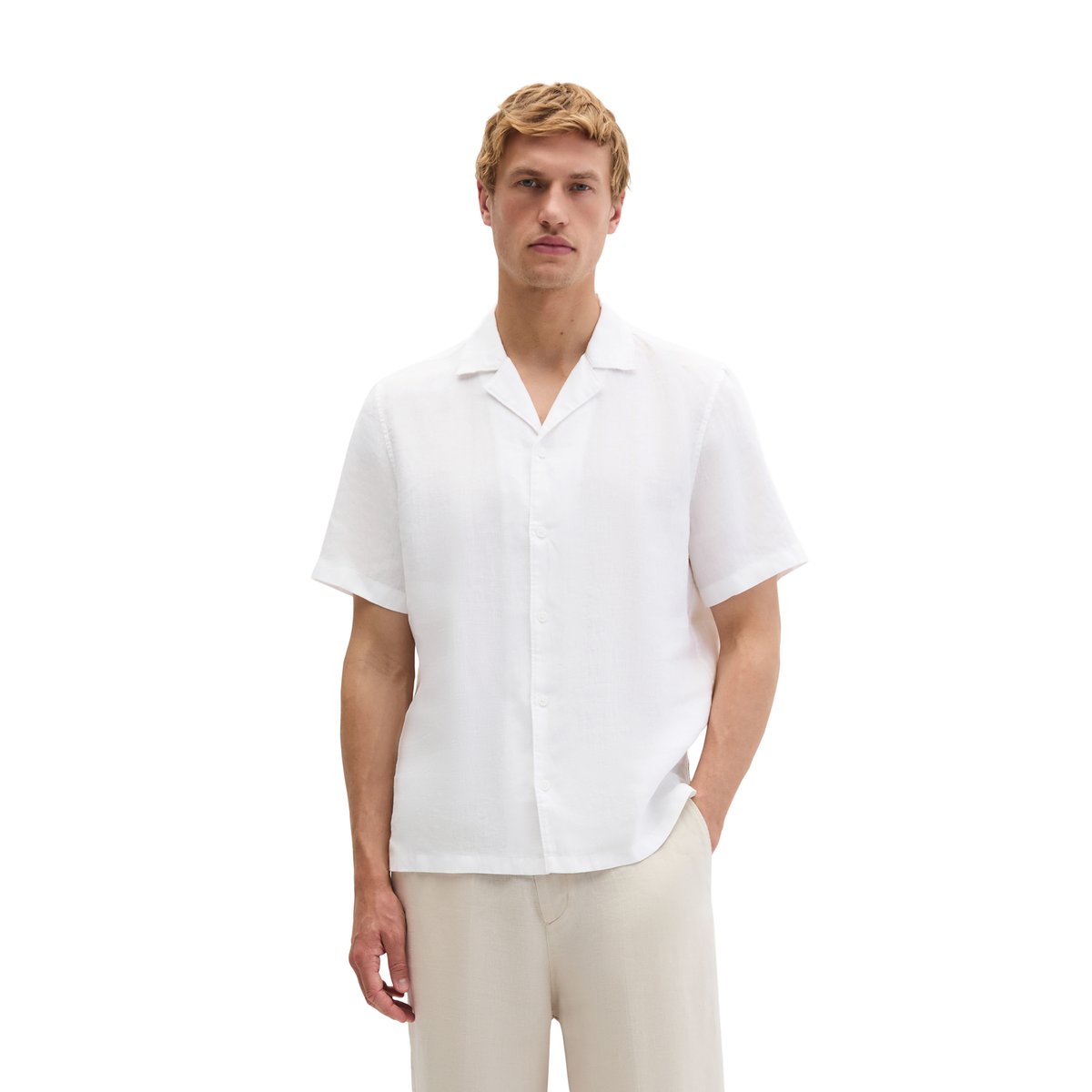 Chemise à manches courtes regular en pur lin blanc, MARC O'POLO