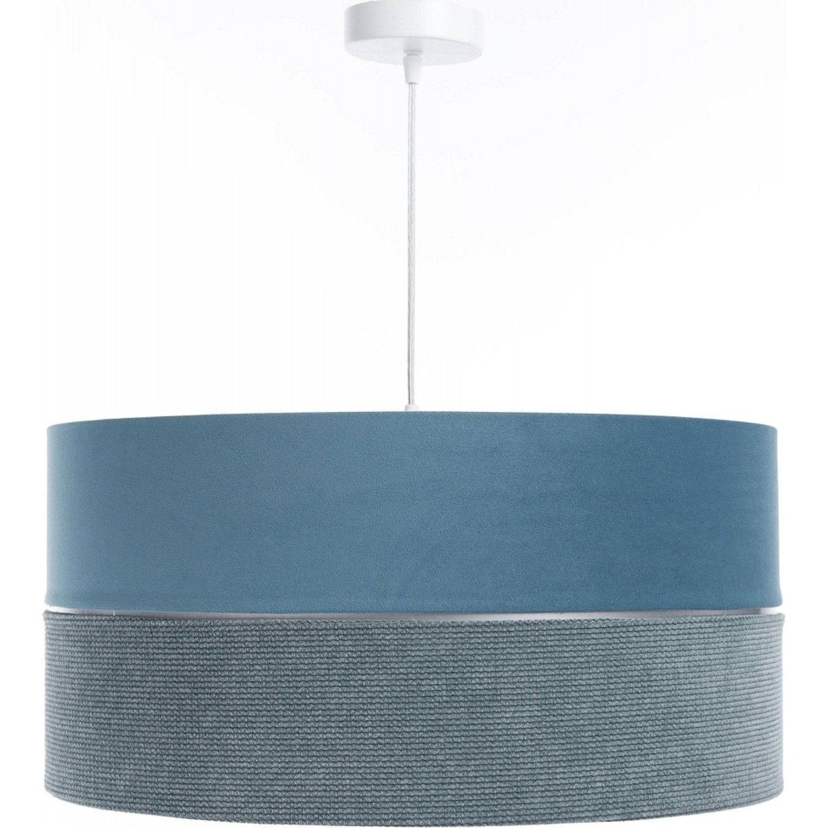 Suspension en tissu, TWIST abat-jour en satin bleu et velours structuré bleu, liseret argenté et intérieur argenté, BPS KONCEPT