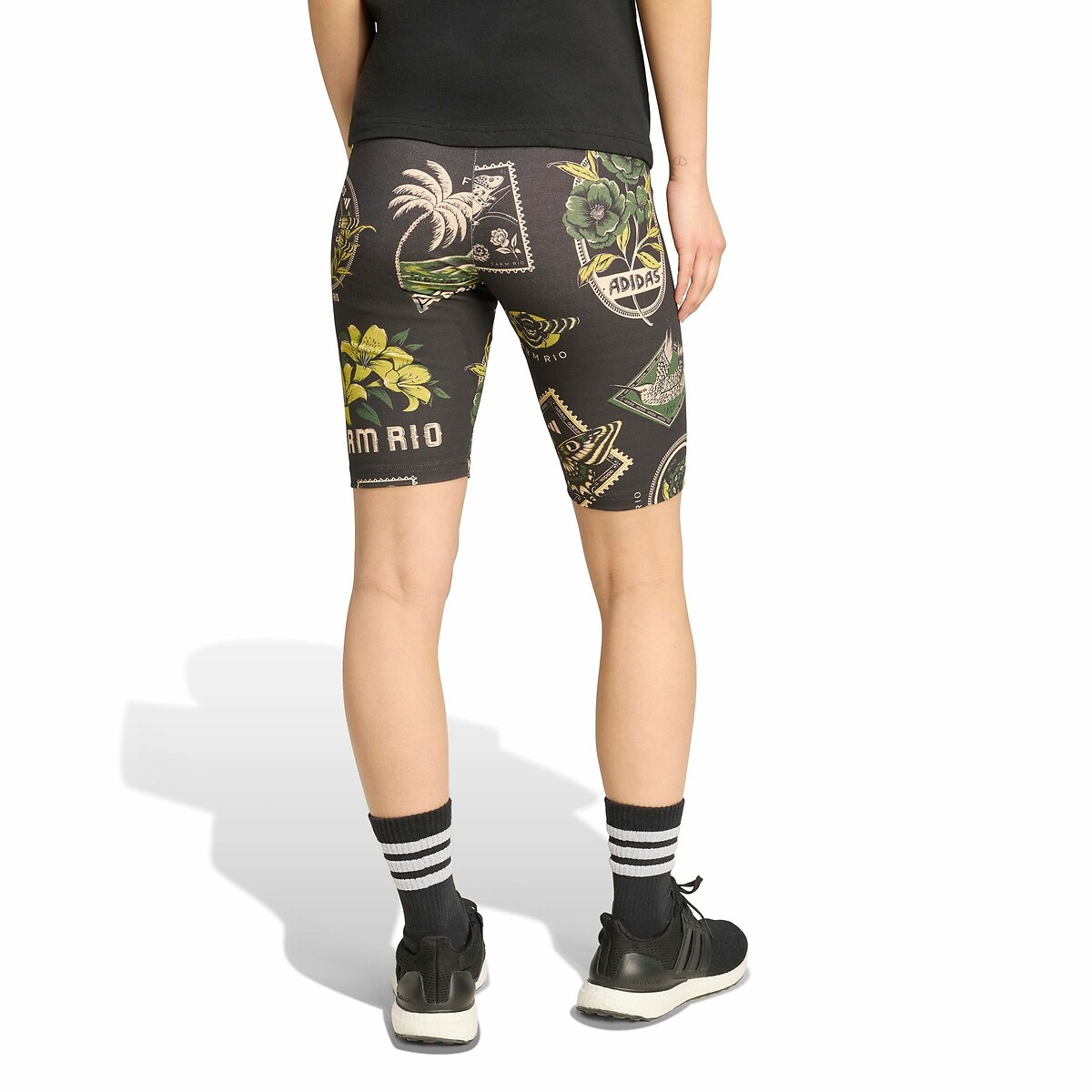 Short cycliste imprimé FARM RIO imprimé noir, ADIDAS SPORTSWEAR