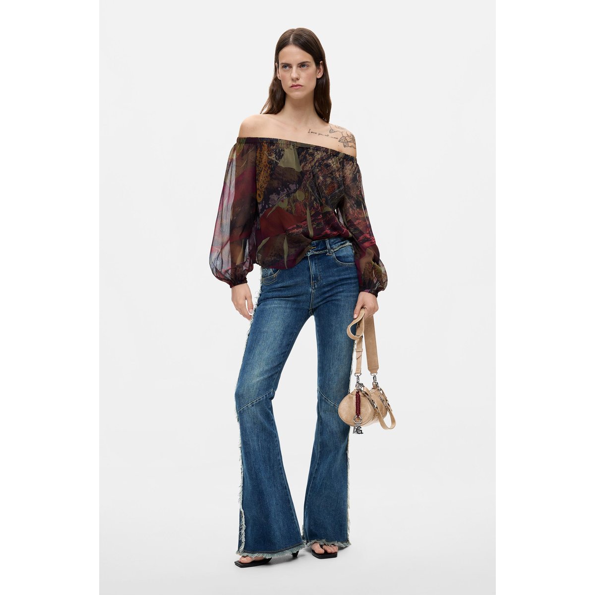 Blouse imprimée à manches longues vert, DESIGUAL