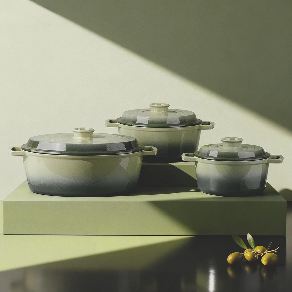 Cocotte en fonte ronde 20cm - "Masseiron Olivine" couleur unique, LAGUIOLE CUISSON