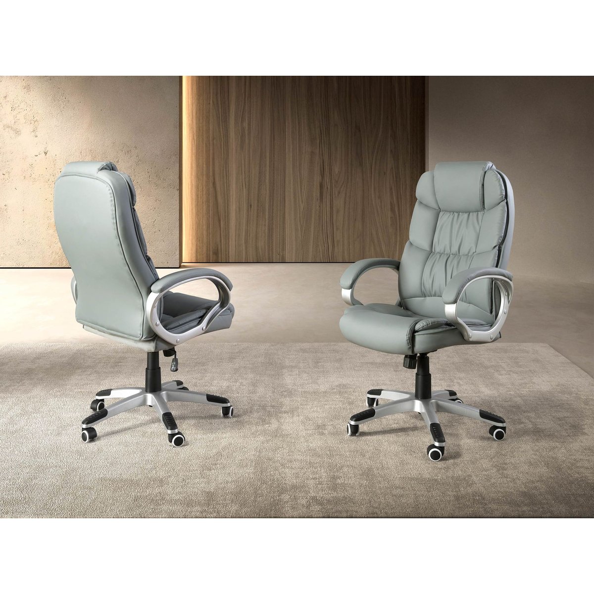 Fauteuil de bureau pivotante en simili-cuir gris, ANGEL CERDA