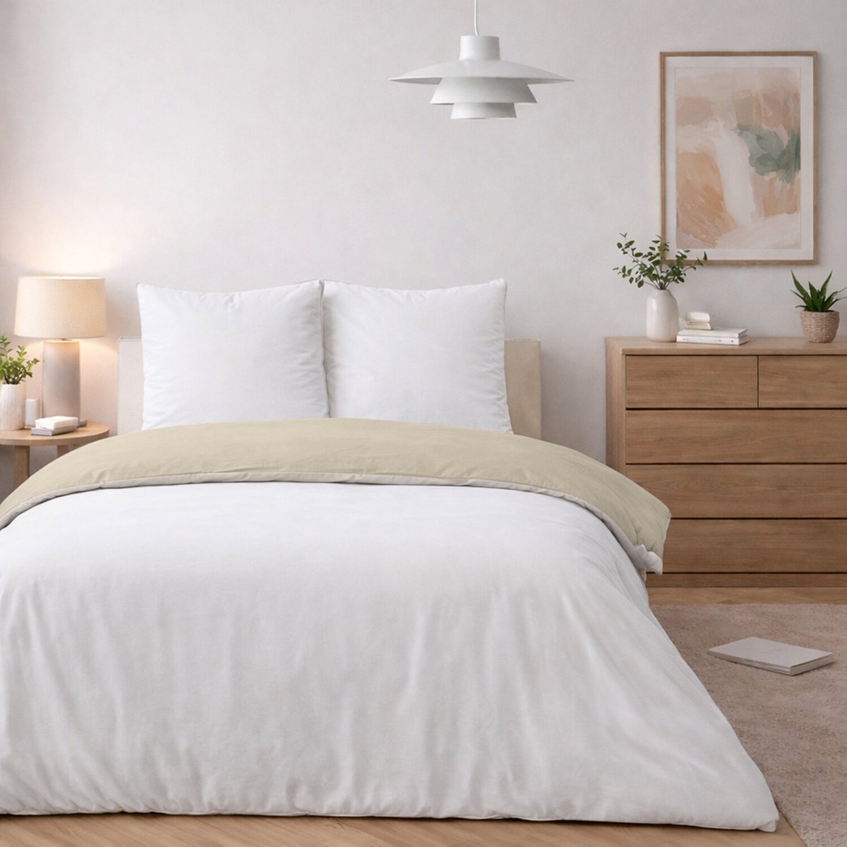 Parure housse de couette en coton lavé bicolore, Vicky beige, C DESIGN HOME TEXTILE