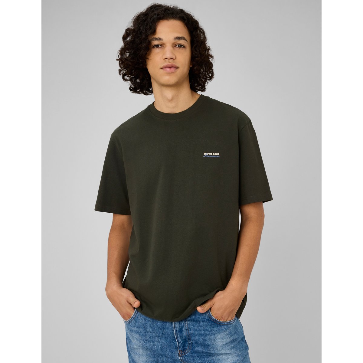 T-shirt imprimé et brodé kaki, BZB