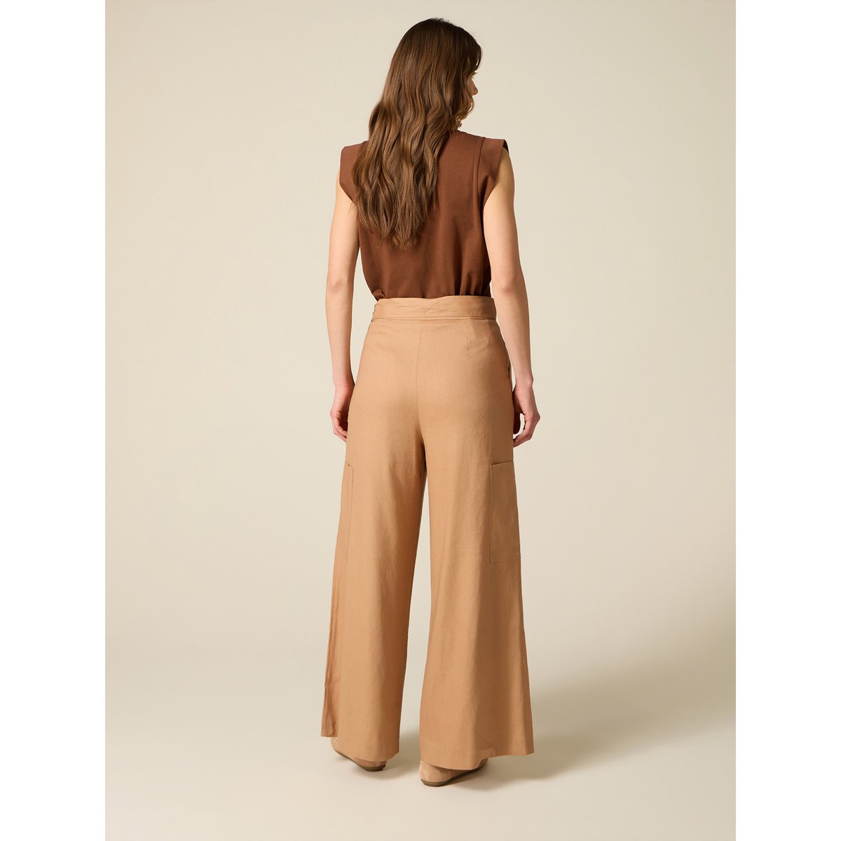 Pantalon cargo avec ceinture foulard beige, OLTRE