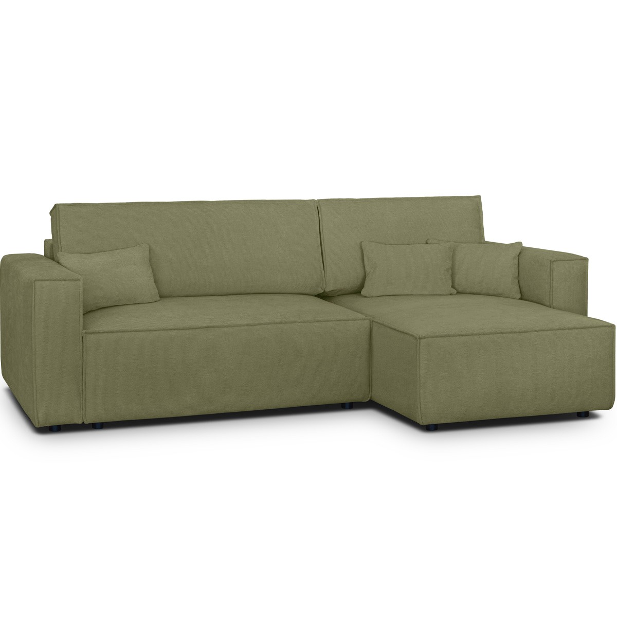 Canapé d'angle convertible 4 places en tissu chenille - LIVIA vert olive, HOMIFAB