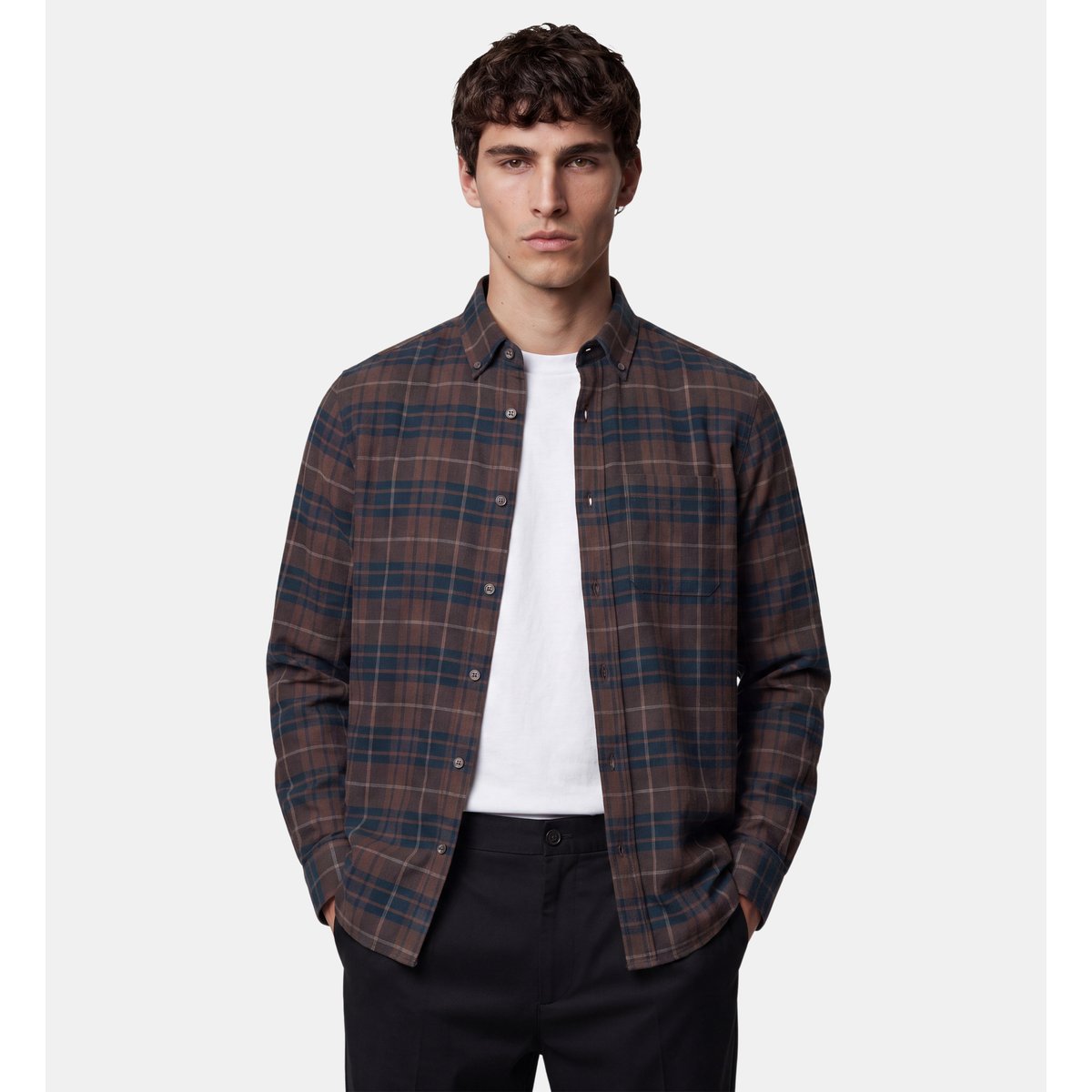 Chemise droite tiflaro 1 tartan coton marron et bleu, GALERIES LAFAYETTE