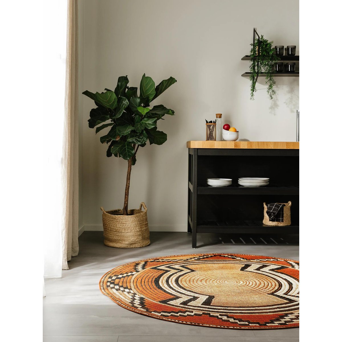 Tapis d'extérieur & intérieur rond ARTIS beige/cuivre, BENUTA 