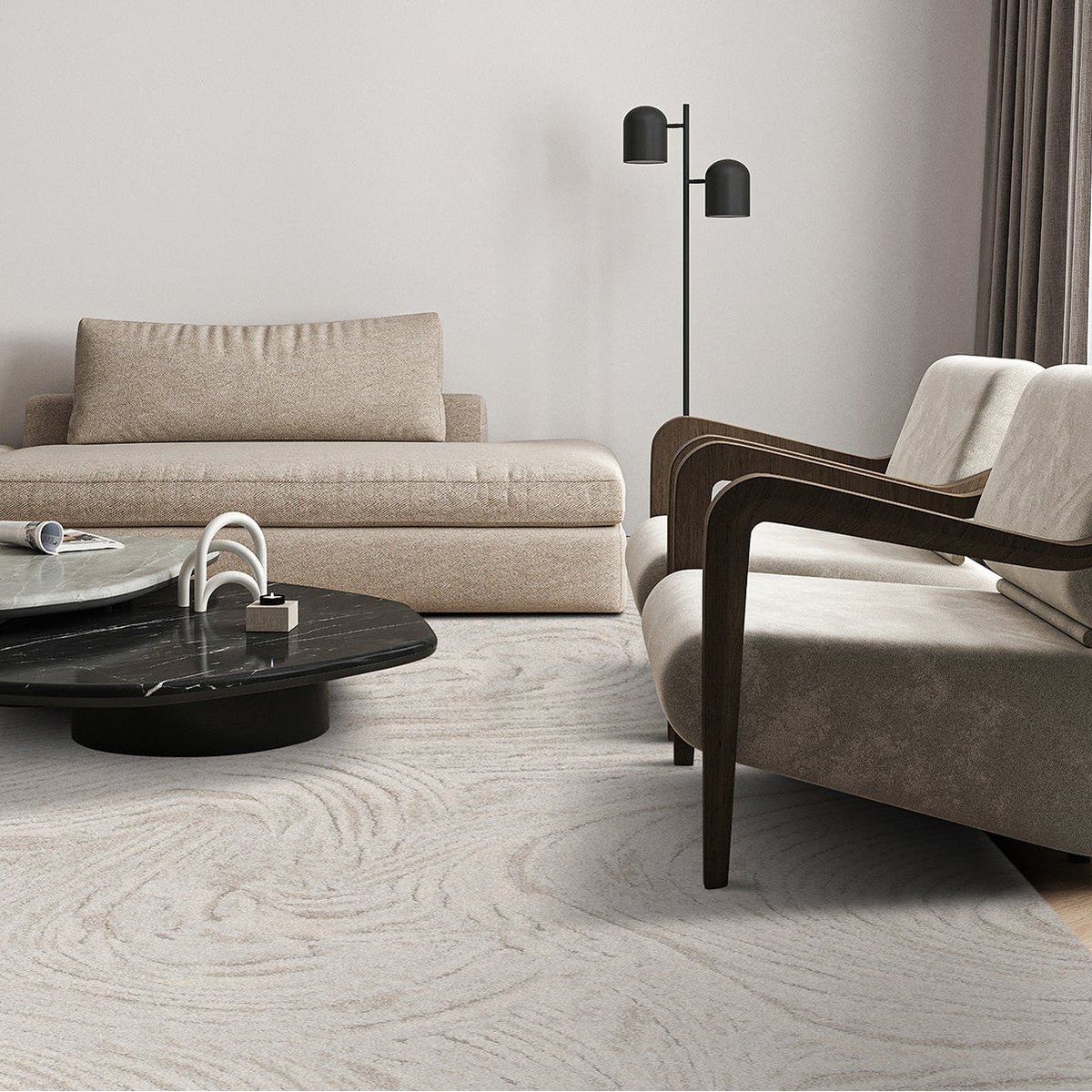 Tapis effet relief toucher ultra doux BRUME beige sable, AFK LIVING