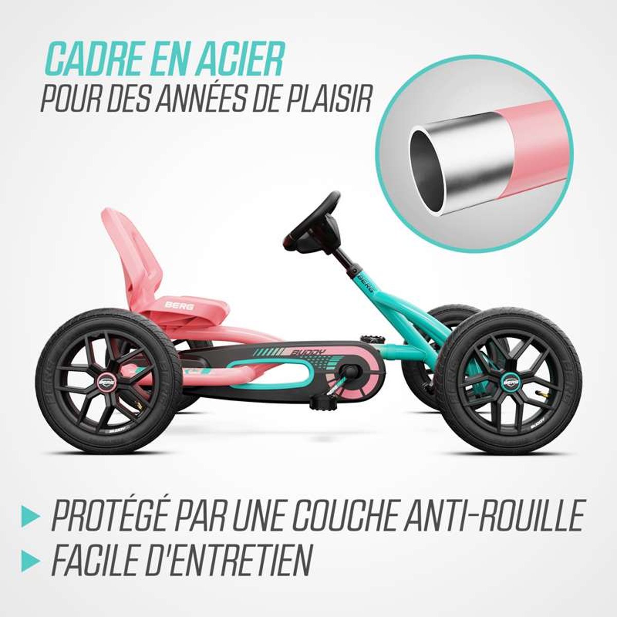 Kart à Pédales pour Enfants, 3+ Ans, Buddy Lua pink/mint, BERG TOYS