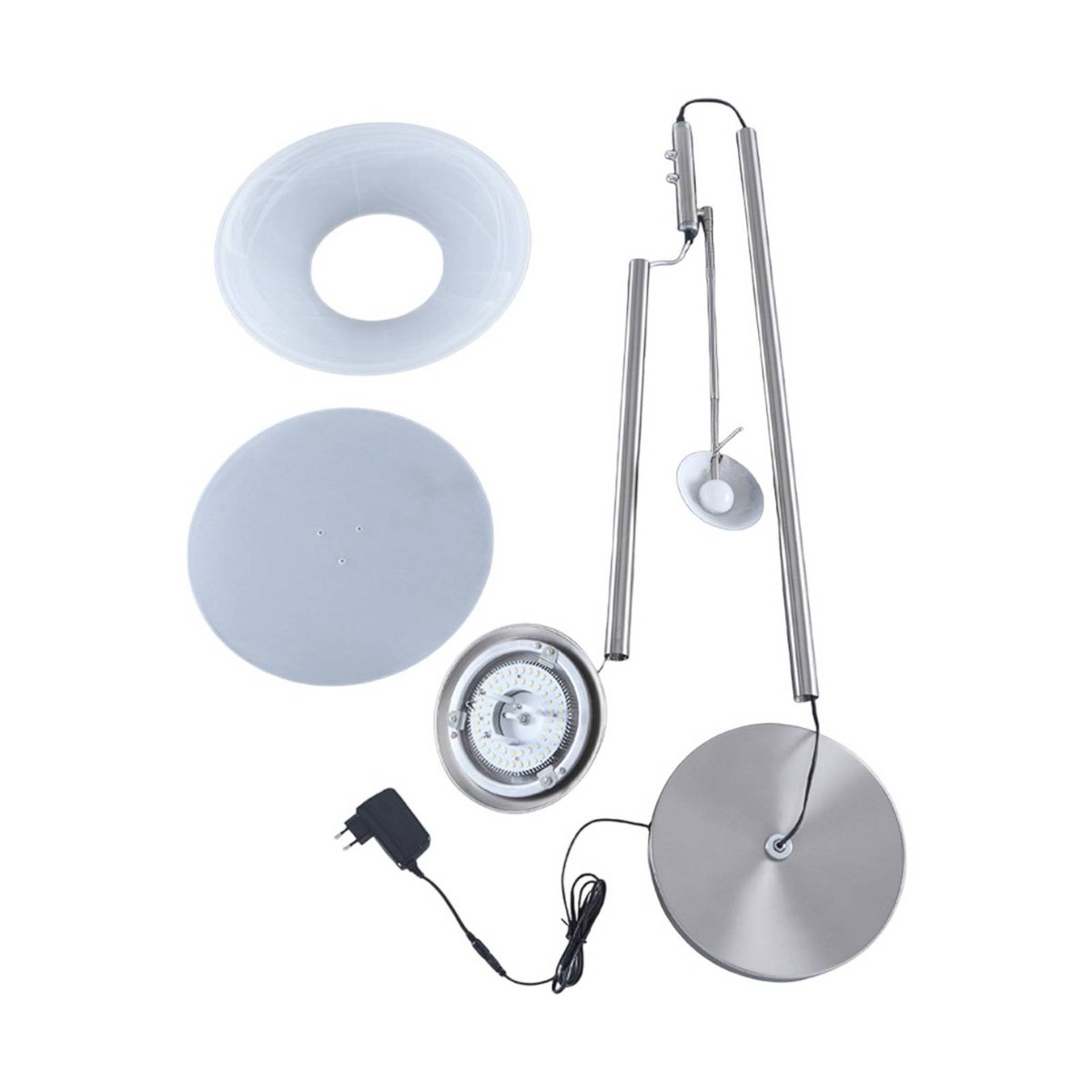 Lampadaire en métal moderneLED, Ragna blanc albâtre, nickel mat, LINDBY