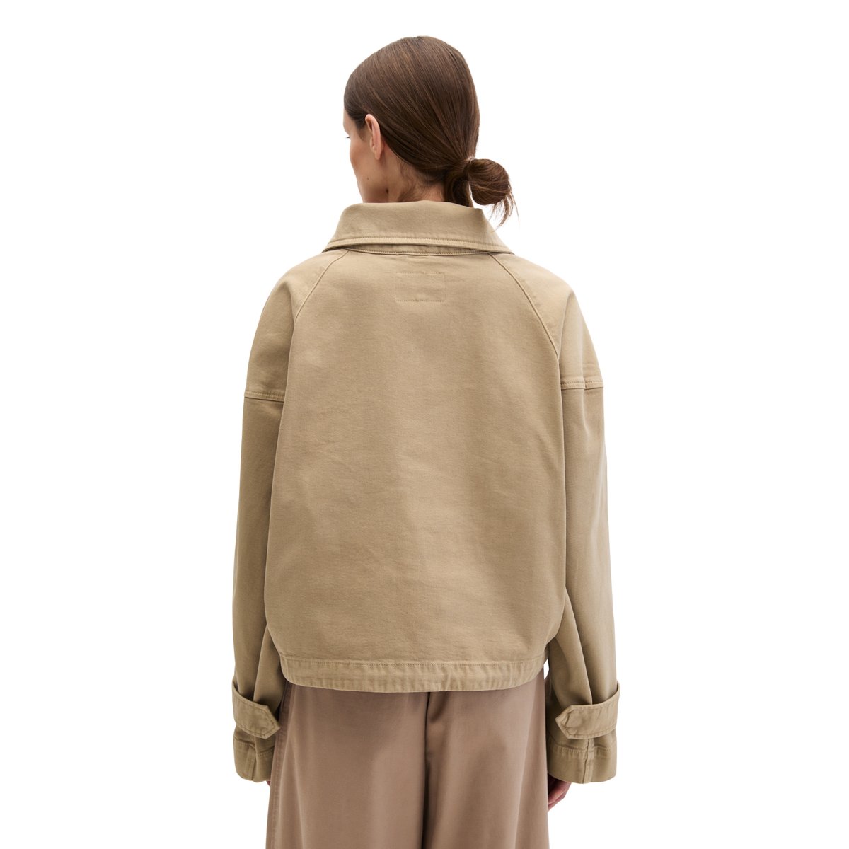 Veste Funnel-Neck loose en coton garment dyed marron, MARC O'POLO