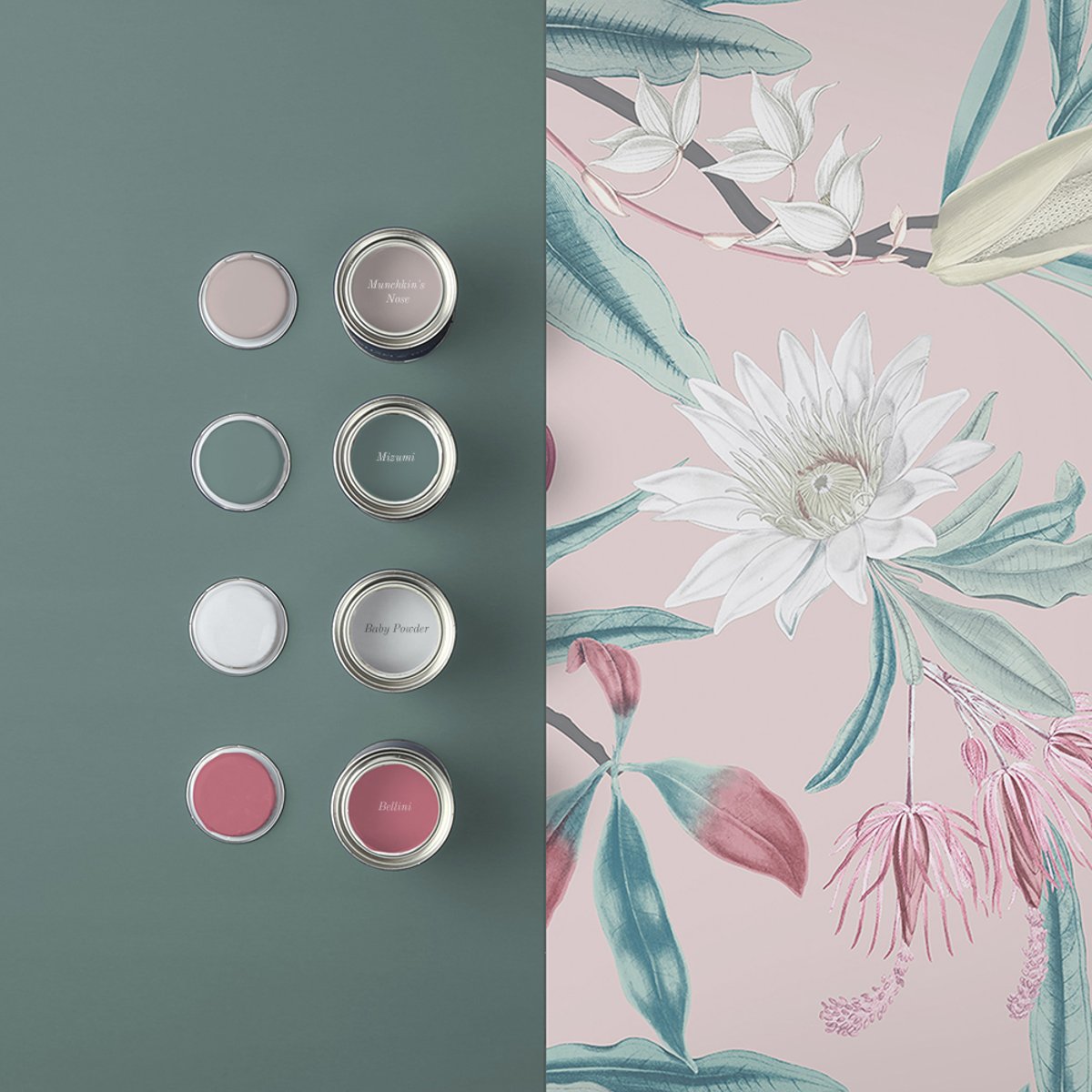 Papier peint Paradise Blush rose, vert, blanc grisé, GRAHAM ET BROWN