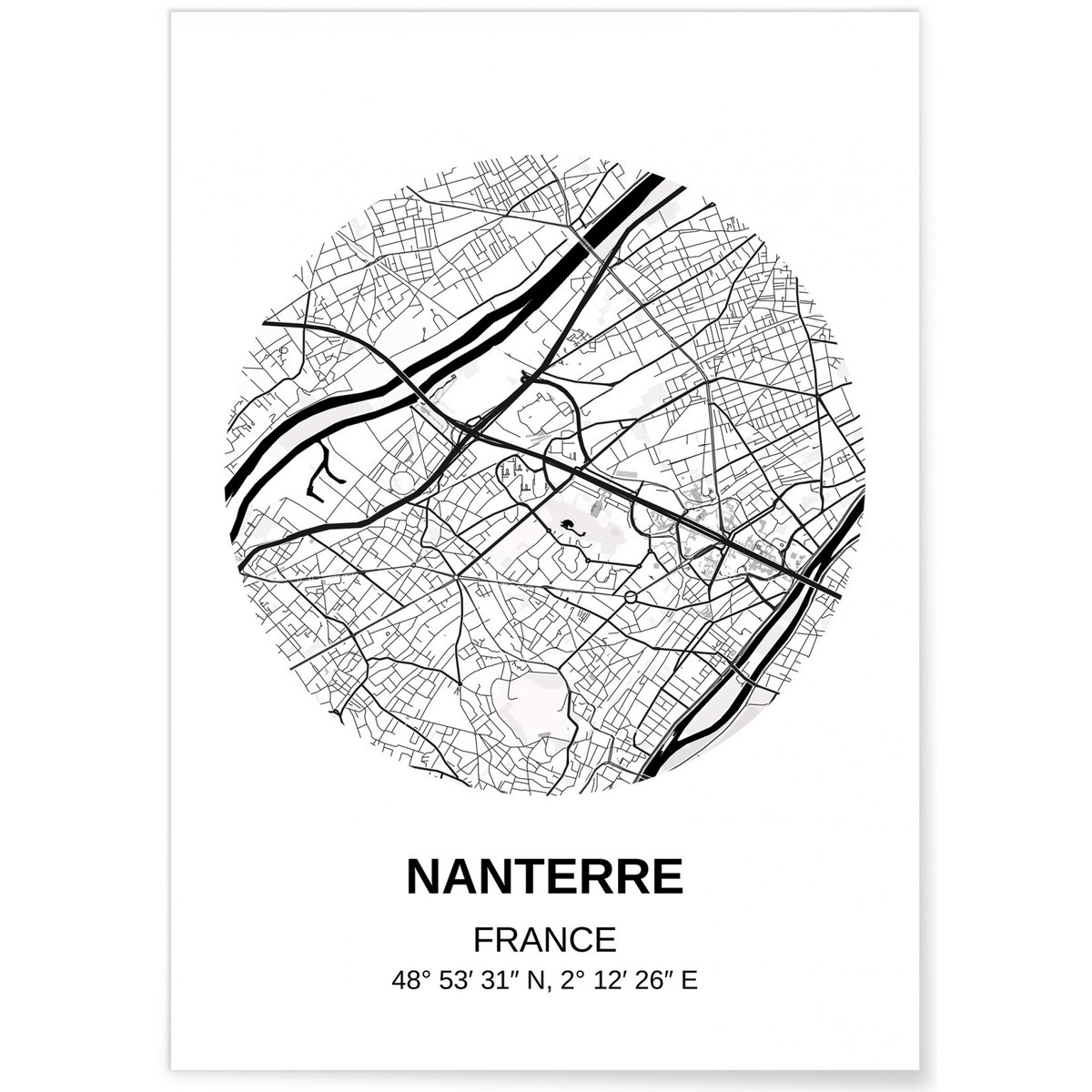 Affiche Carte Nanterre blanc, L'AFFICHERIE